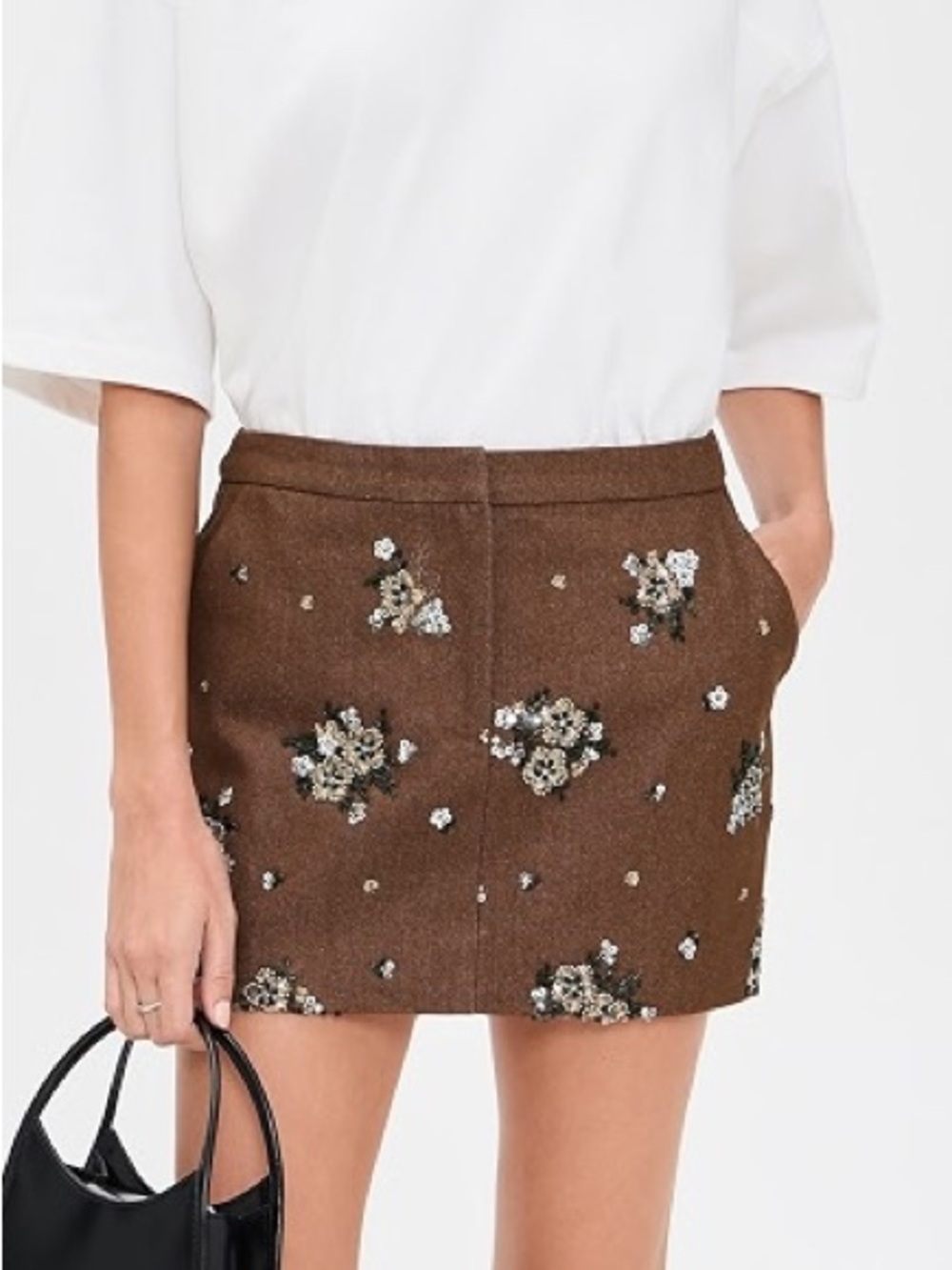 Line & Dot Harriet Mini Skirt Brown Beaded Embellished